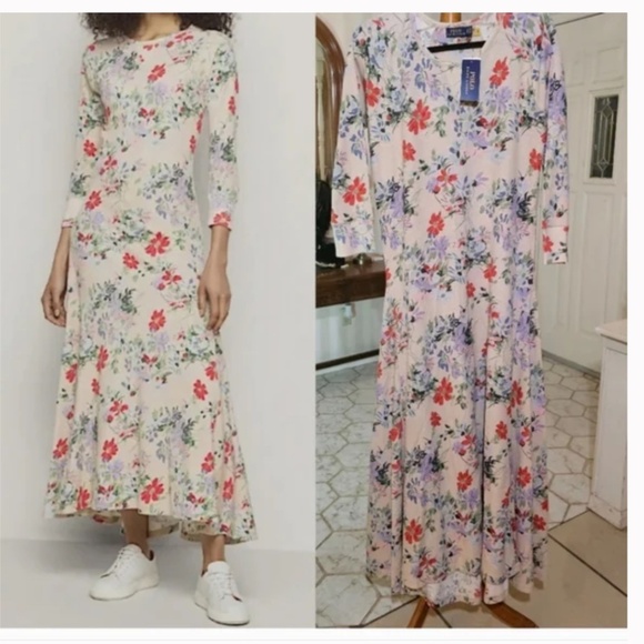 NWT POLO RALPH LAUREN Waffle Knitted Floral Maxi Dress Size US XL - Picture 3 of 5